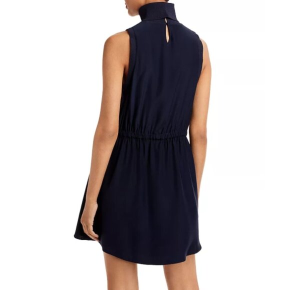 CINQ À SEPT 'Lonny' Sleeveless Silk Tie-Waist Turtleneck Mini-Dress, Navy Blue - Picture 6 of 6